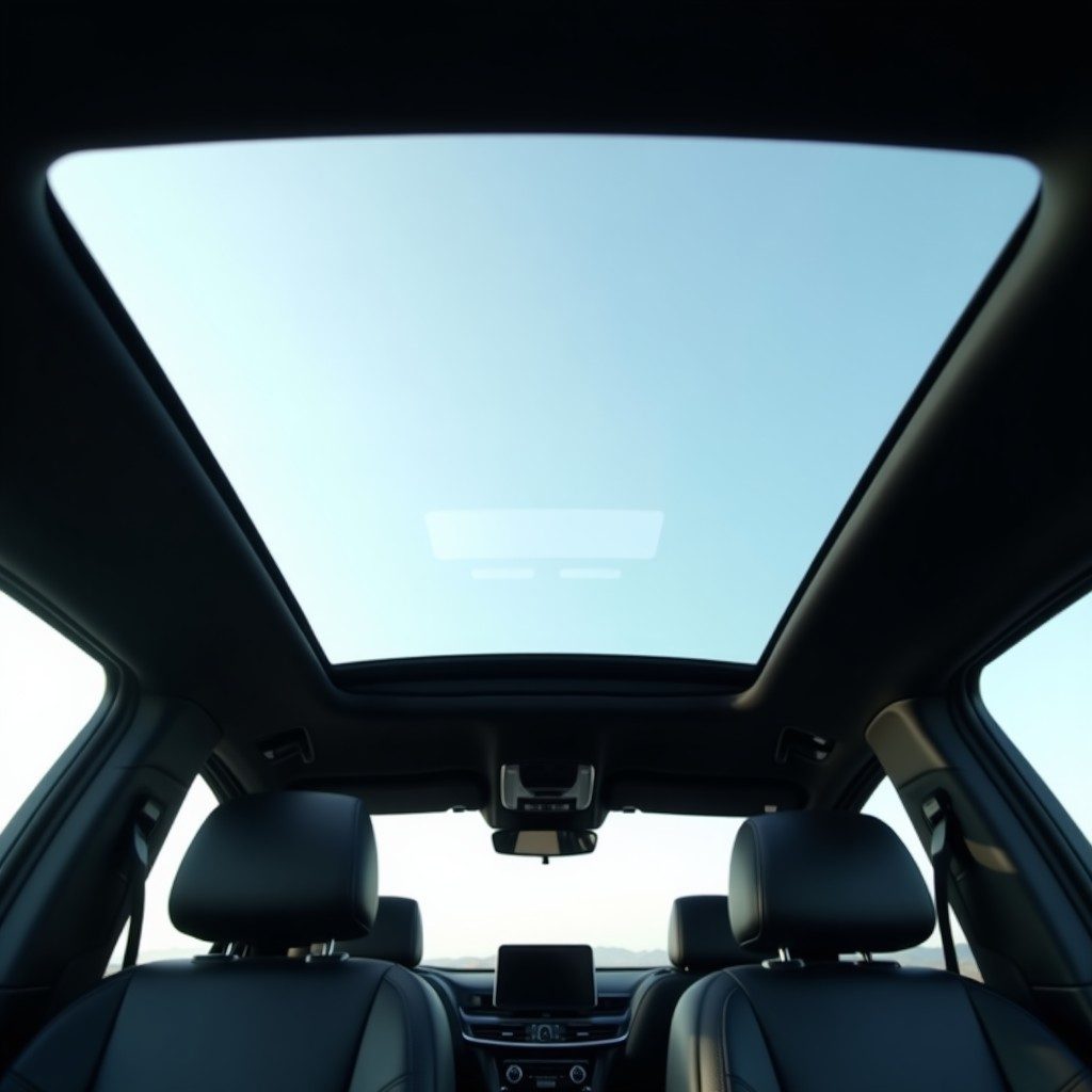 Панорамная стеклянная крыша автомобиля изнутри салона